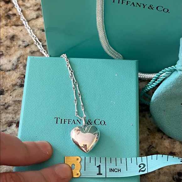 Tiffany Co Silver Puffer Heart Necklace Pendant Charm - Picture 5 of 7